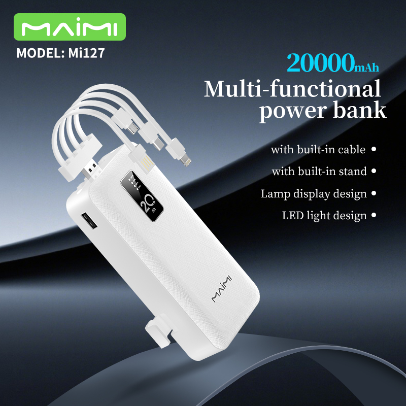 Maimi 20000mAh Power Bank with Built-in Cables & Phone Stand | Portable Charger for iPhone & Android Maimi 20000mAh Power Bank with Built-in Cables & Phone Stand | Portable Charger for iPhone & Android