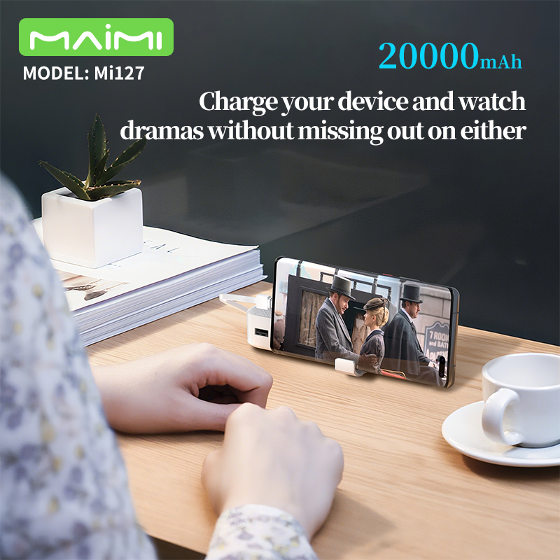 Maimi 20000mAh Power Bank with Built-in Cables & Phone Stand | Portable Charger for iPhone & Android Maimi 20000mAh Power Bank with Built-in Cables & Phone Stand | Portable Charger for iPhone & Android