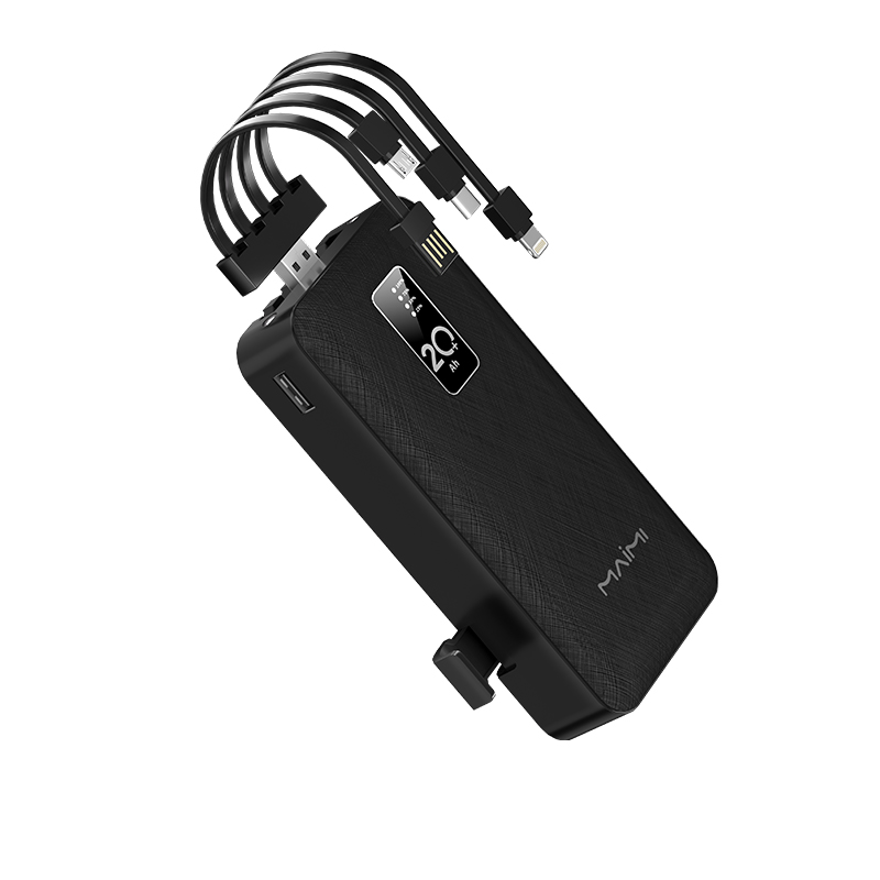 Maimi 20000mAh Power Bank with Built-in Cables & Phone Stand | Portable Charger for iPhone & Android