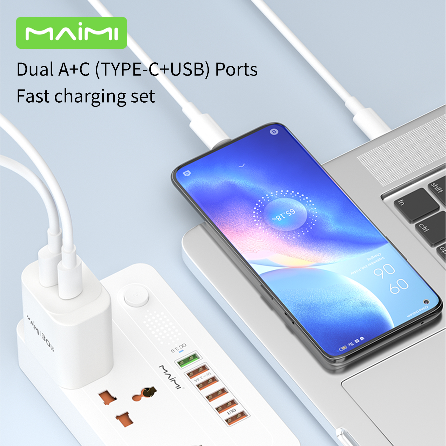 30W USB-C PD & USB-A Fast Charger US Plug | Wide Voltage Dual Port Wall Charger for iPhone & Android