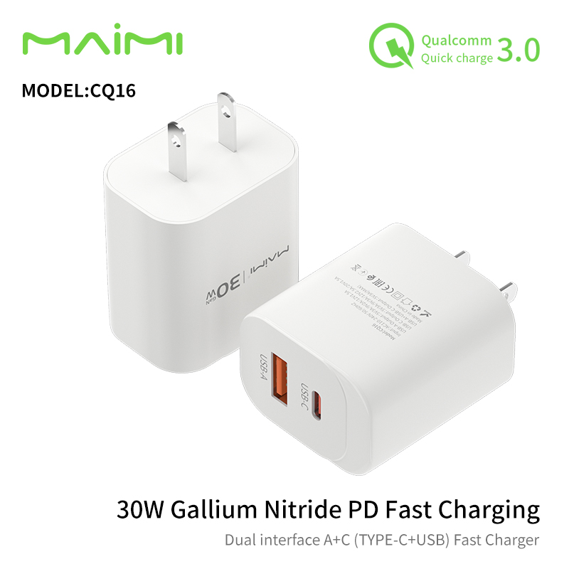 30W USB-C PD & USB-A Fast Charger US Plug | Wide Voltage Dual Port Wall Charger for iPhone & Android