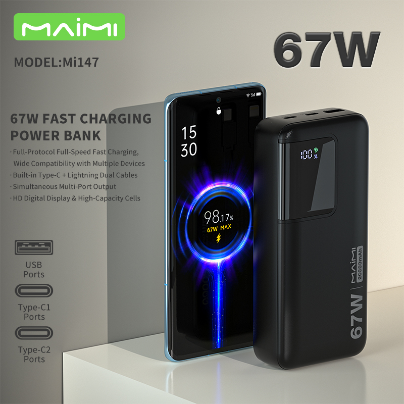 20000mAh Power Bank with Built-in USB-C & Lightning Cables | 22.5W Fast Charging Portable Charger 20000mAh Power Bank with Built-in USB-C & Lightning Cables | 22.5W Fast Charging Portable Charger