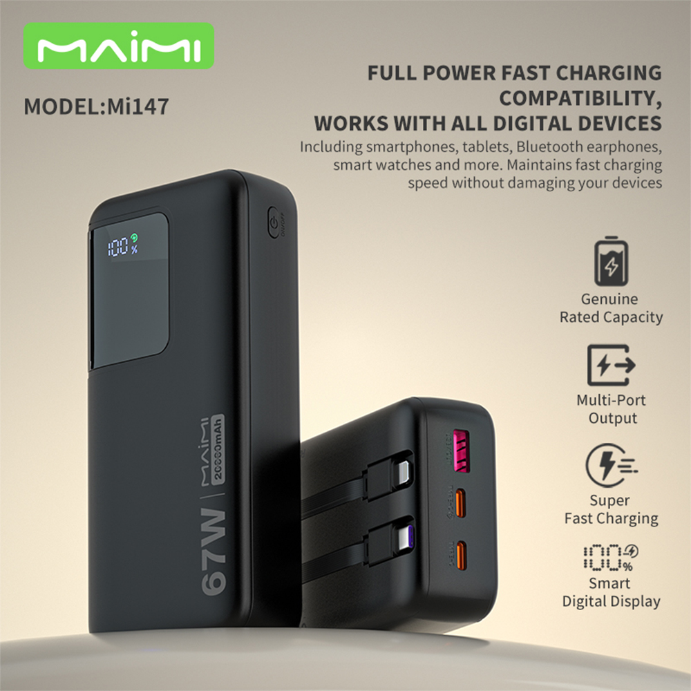 20000mAh Power Bank with Built-in USB-C & Lightning Cables | 22.5W Fast Charging Portable Charger 20000mAh Power Bank with Built-in USB-C & Lightning Cables | 22.5W Fast Charging Portable Charger