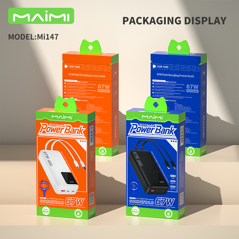 20000mAh Power Bank with Built-in USB-C & Lightning Cables | 22.5W Fast Charging Portable Charger 20000mAh Power Bank with Built-in USB-C & Lightning Cables | 22.5W Fast Charging Portable Charger