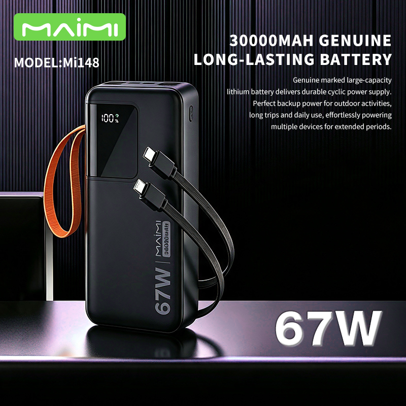 Maimi 30000mAh Power Bank with Built-in USB-C & Lightning Cables | 6-Output Portable Power Station