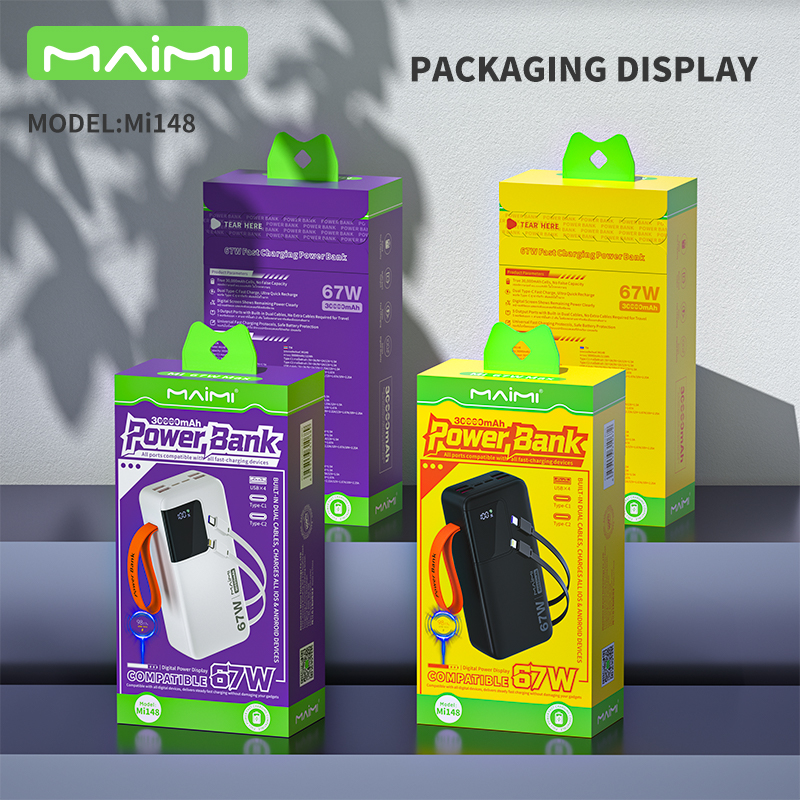 Maimi 30000mAh Power Bank with Built-in USB-C & Lightning Cables | 6-Output Portable Power Station