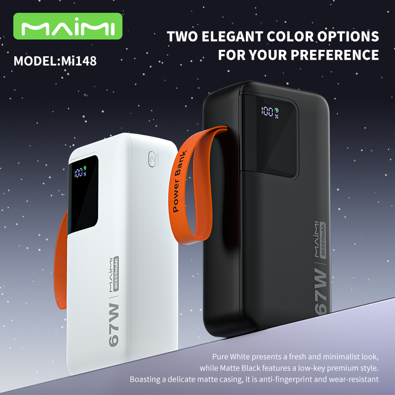 Maimi 30000mAh Power Bank with Built-in USB-C & Lightning Cables | 6-Output Portable Power Station