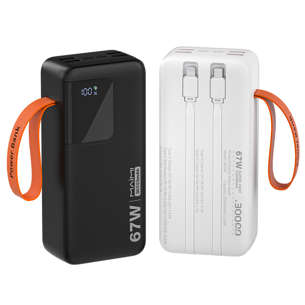 Maimi 30000mAh Power Bank with Built-in USB-C & Lightning Cables | 6-Output Portable Power Station