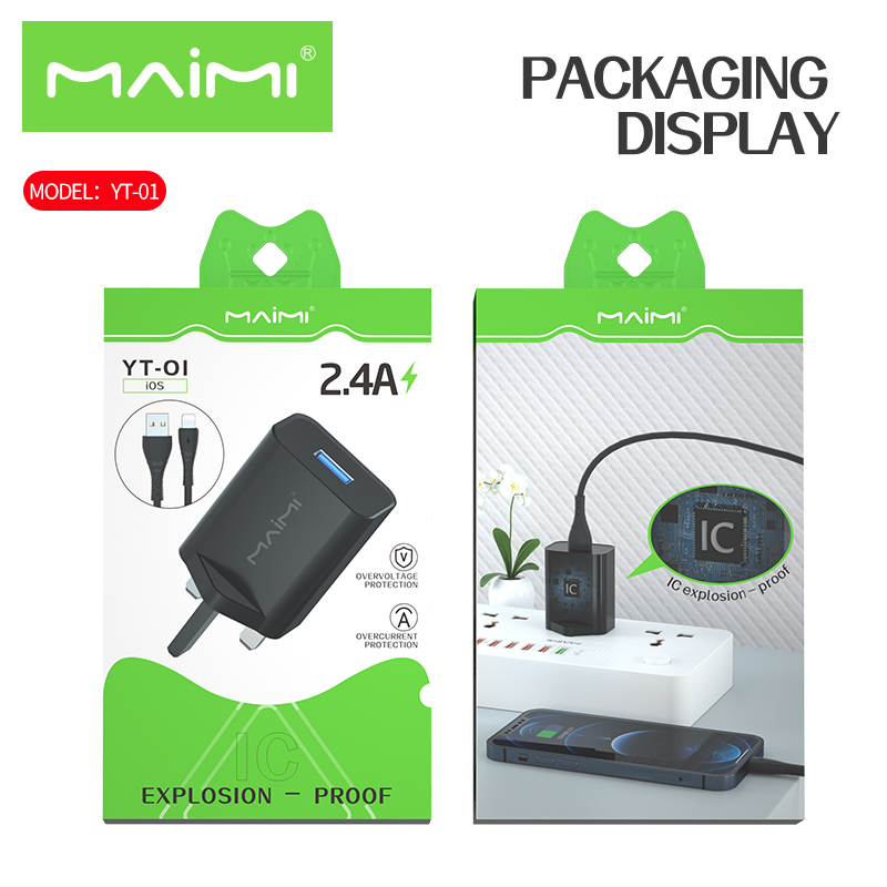 Single USB-A Wall Charger UK Plug | 5V 2.4A Fast Charging Adapter OEM