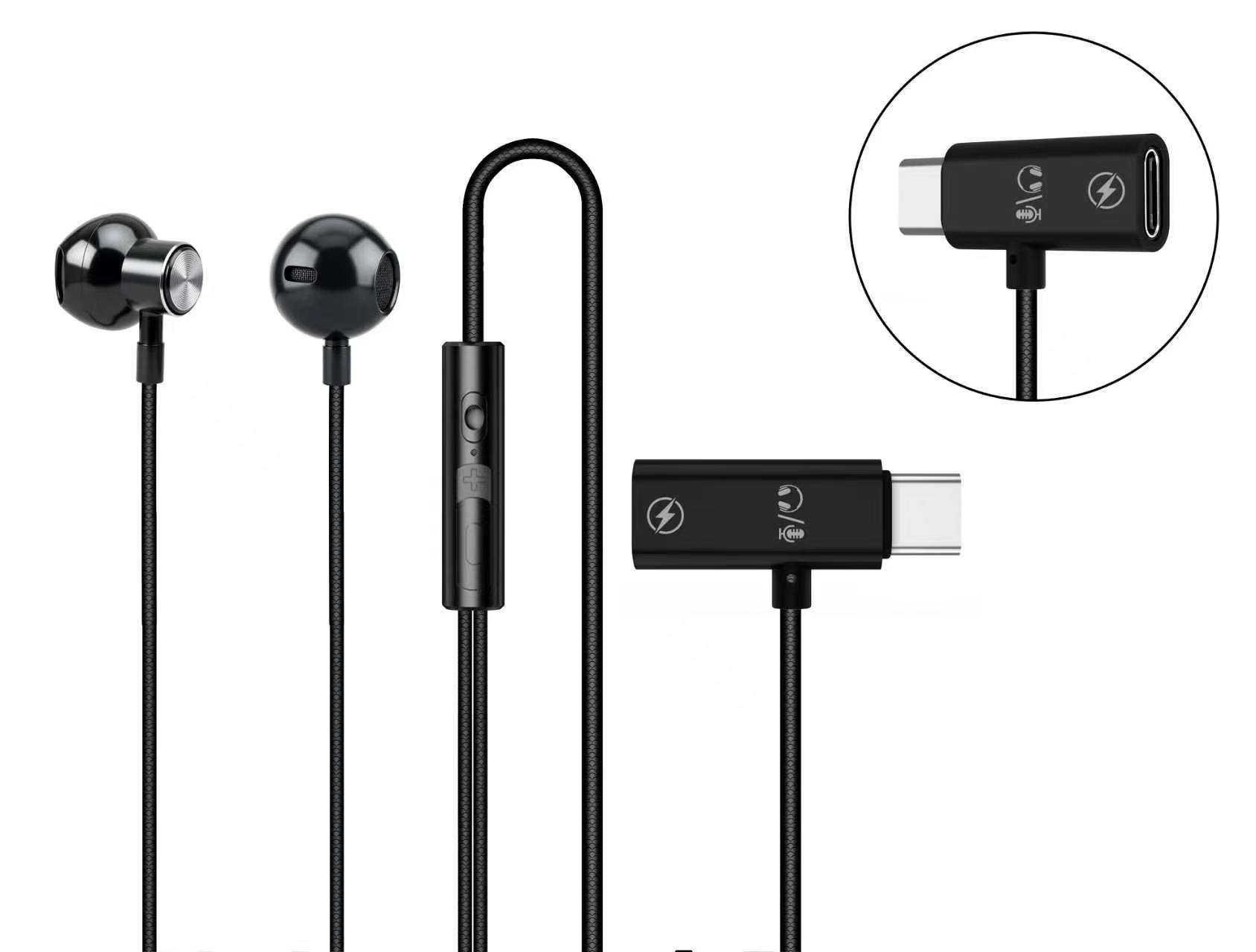 USB-C Wired Earphones with Pass-Through Charging port | DAC Type-C Earbuds with Mic