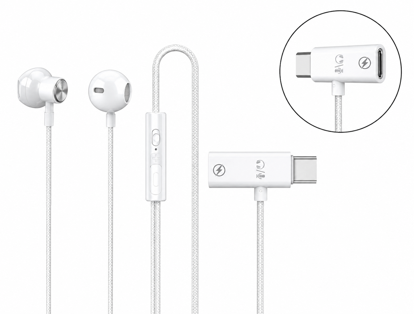 USB-C Wired Earphones with Pass-Through Charging port | DAC Type-C Earbuds with Mic
