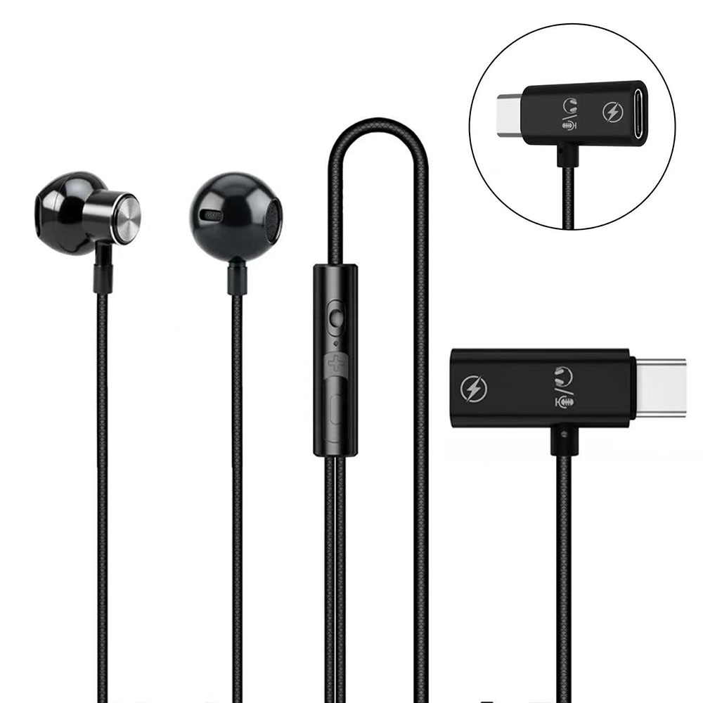 USB-C Wired Earphones with Pass-Through Charging port | DAC Type-C Earbuds with Mic