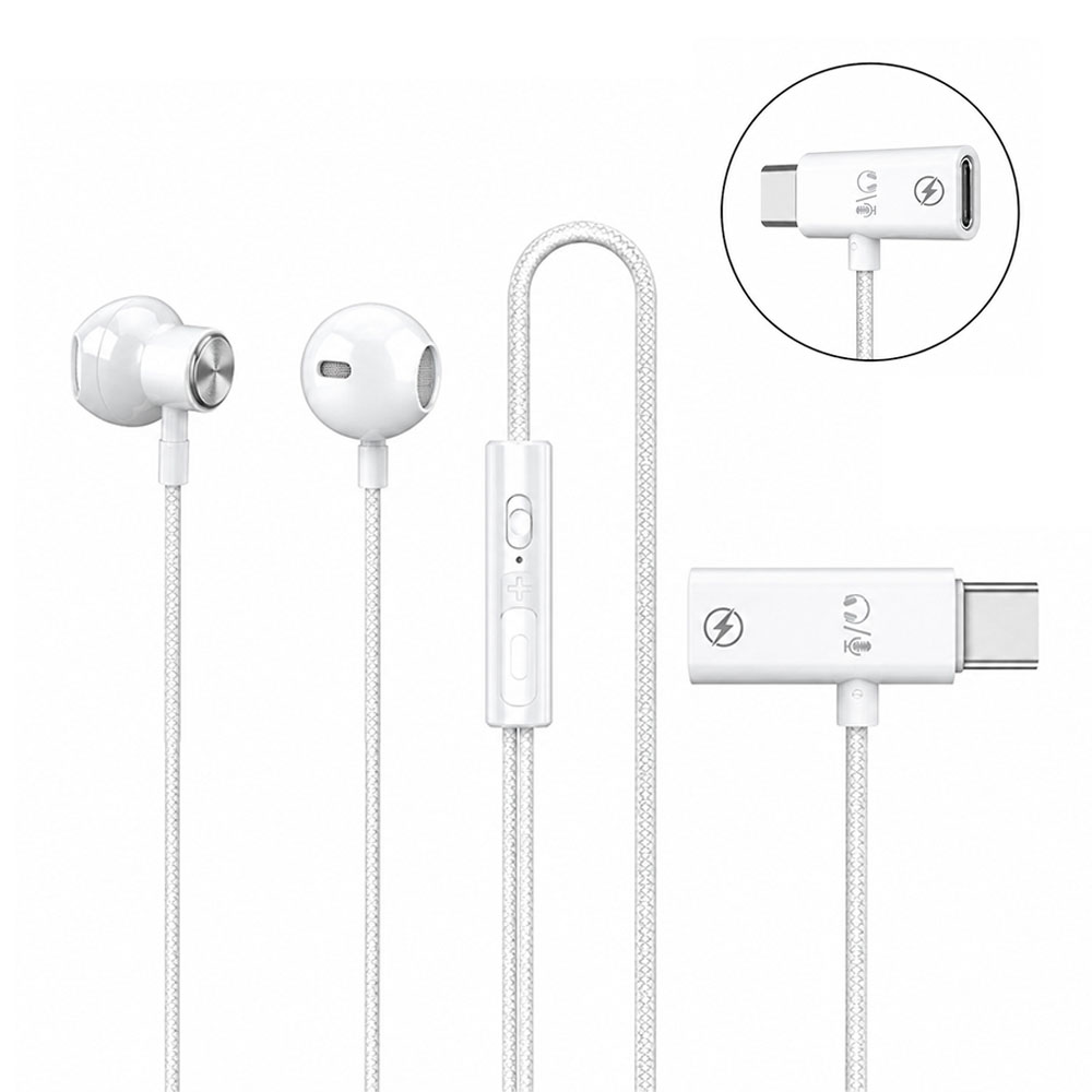 USB-C Wired Earphones with Pass-Through Charging port | DAC Type-C Earbuds with Mic