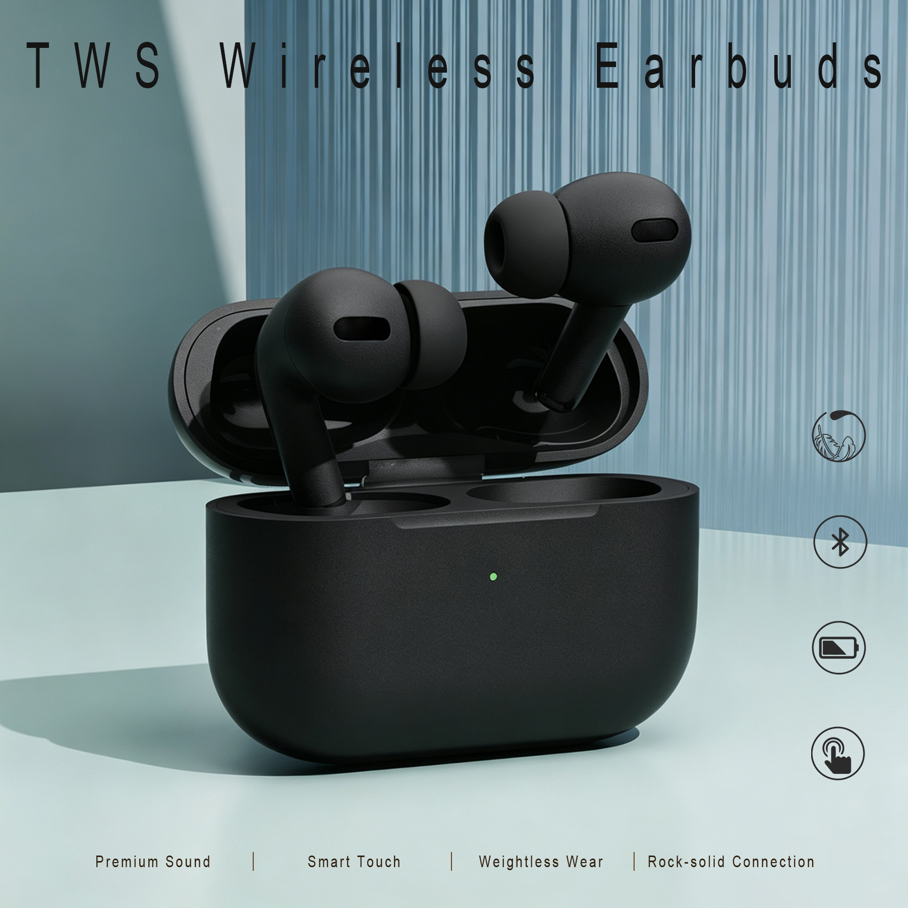 Bluetooth 6.0 TWS Earbuds | Black Wireless Earphones with Touch Control & 300mAh Charging Case | OEM Bluetooth 6.0 TWS Earbuds | Black Wireless Earphones with Touch Control & 300mAh Charging Case | OEM
