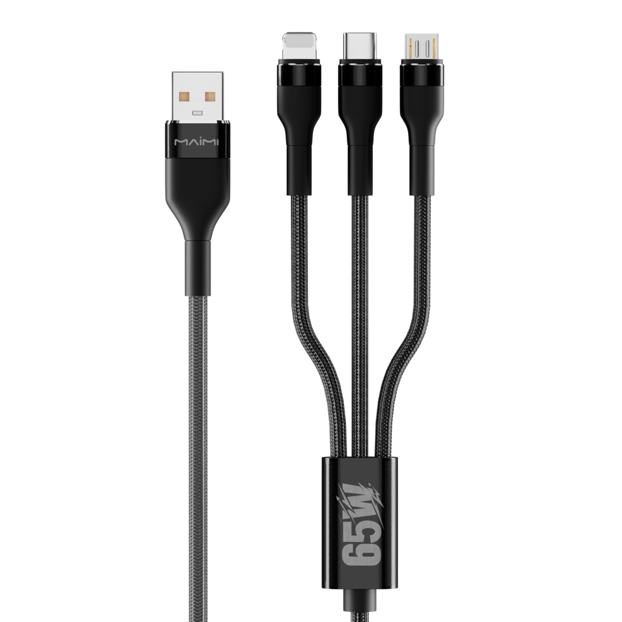 65W 3-in-1 Fast Charging Cable | USB-C, Lightning & Micro USB Multi Charging Cable | OEM/ODM