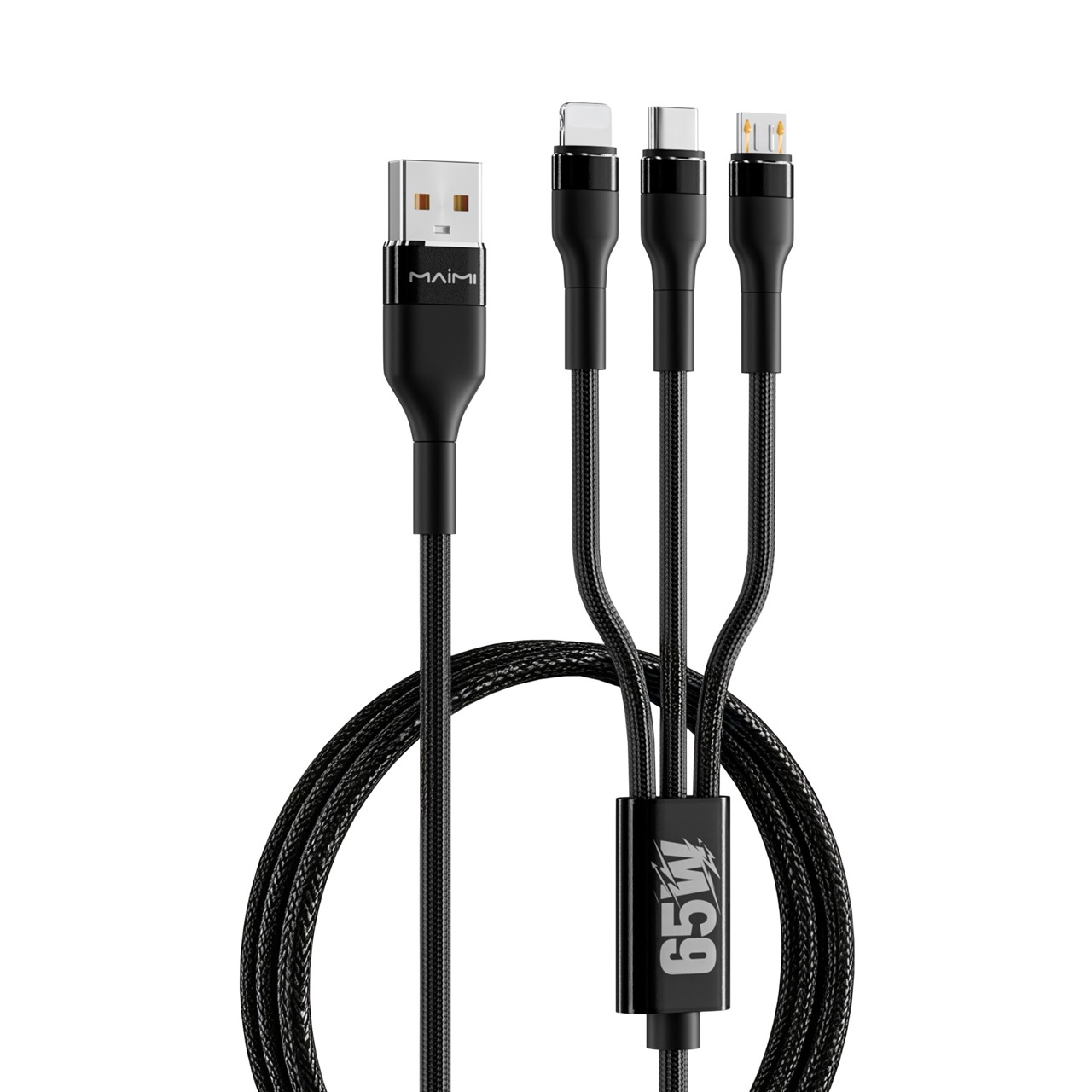 65W 3-in-1 Fast Charging Cable | USB-C, Lightning & Micro USB Multi Charging Cable | OEM/ODM