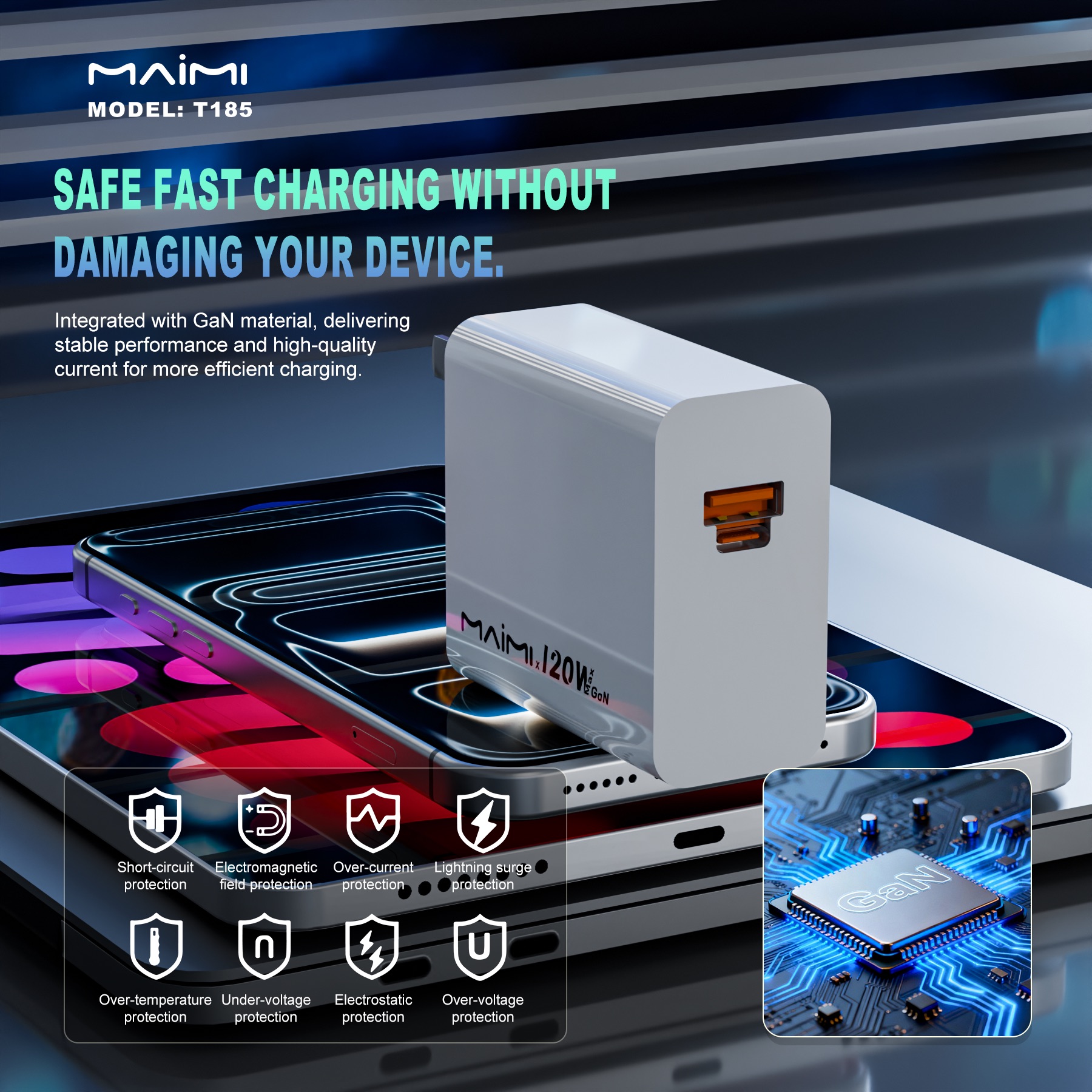 120W GaN Charger Set with USB-C to C Cable | PD 3.1 Fast Charger with USB-A + USB-C | OEM/ODM 120W GaN Charger Set with USB-C to C Cable | PD 3.1 Fast Charger with USB-A + USB-C | OEM/ODM