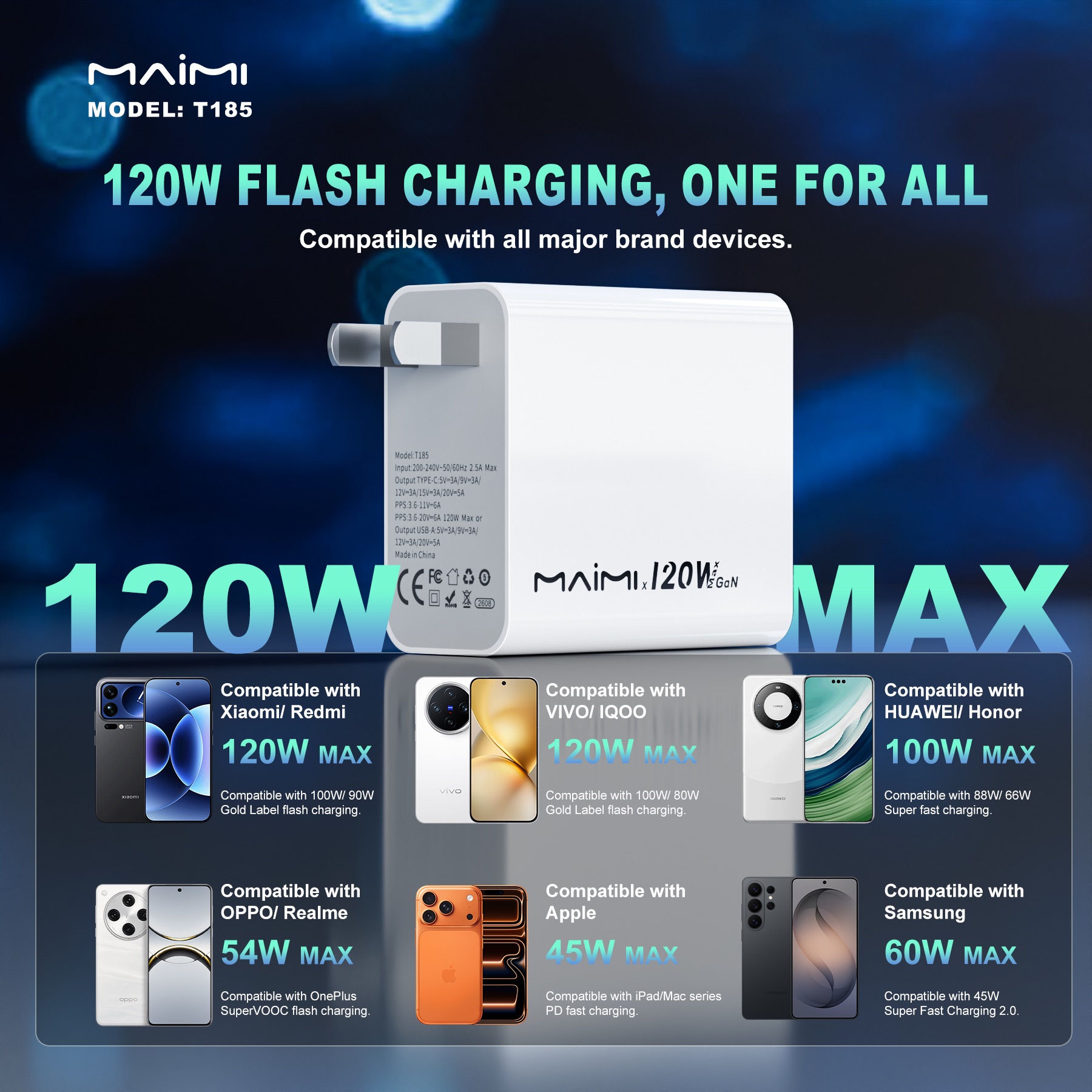 120W GaN Charger Set with USB-C to C Cable | PD 3.1 Fast Charger with USB-A + USB-C | OEM/ODM 120W GaN Charger Set with USB-C to C Cable | PD 3.1 Fast Charger with USB-A + USB-C | OEM/ODM