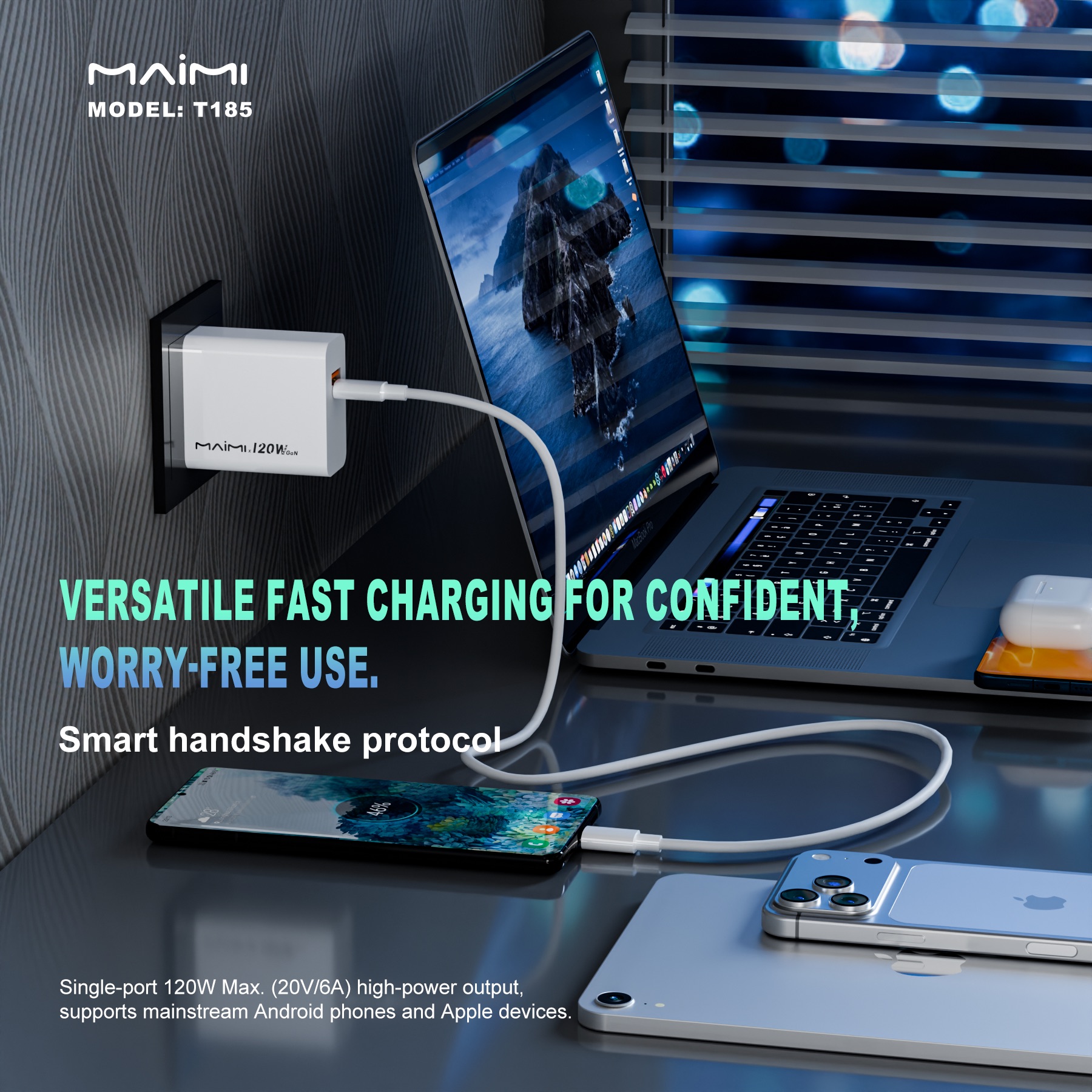 120W GaN Charger Set with USB-C to C Cable | PD 3.1 Fast Charger with USB-A + USB-C | OEM/ODM 120W GaN Charger Set with USB-C to C Cable | PD 3.1 Fast Charger with USB-A + USB-C | OEM/ODM