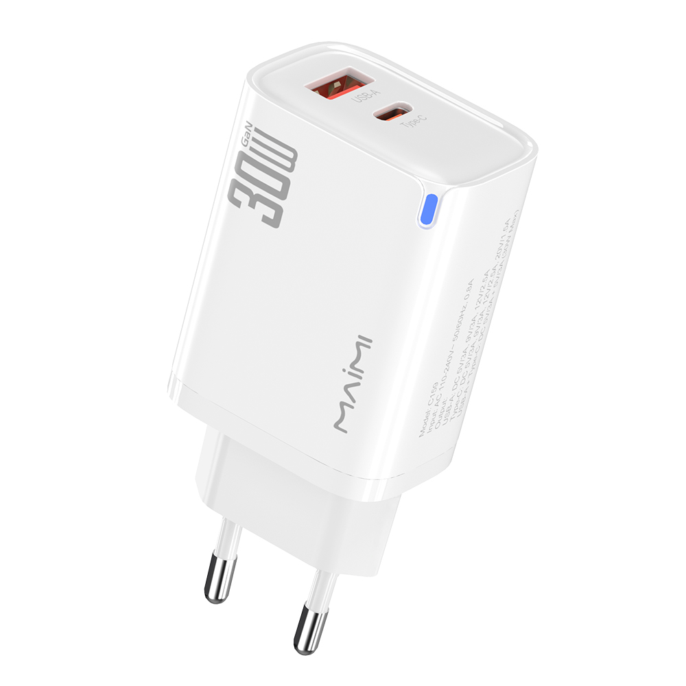 30W PD QC 3.0 EU Fast Charger – Dual-Port USB-C and USB-A Wall Charger